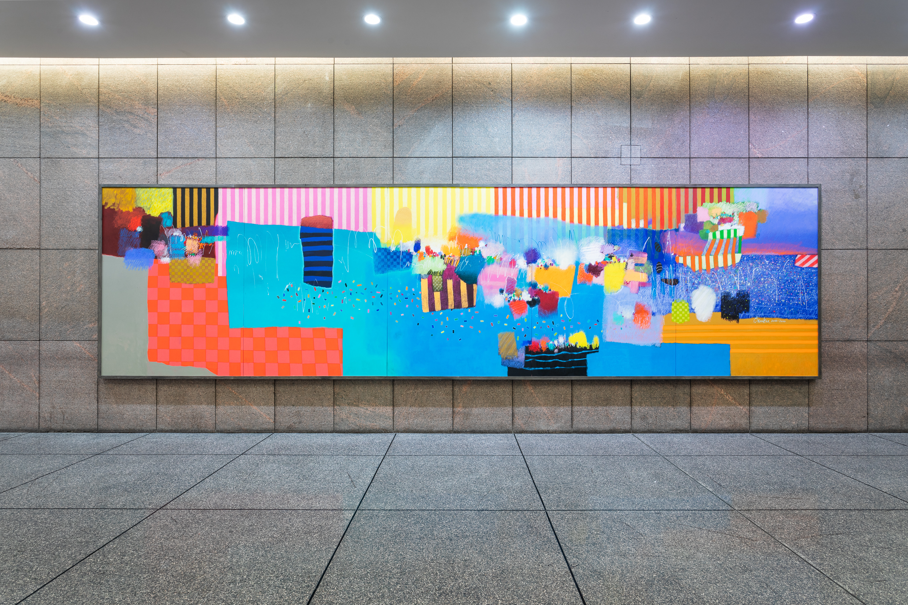 Moe Brooker, “The Fruit of the Spirit,” 2018–2020, acrylic and oil paints and oil stick on canvas, 8 x 30 feet, William J. Green Jr. Federal Building, 600 Arch Street, Philadelphia.
