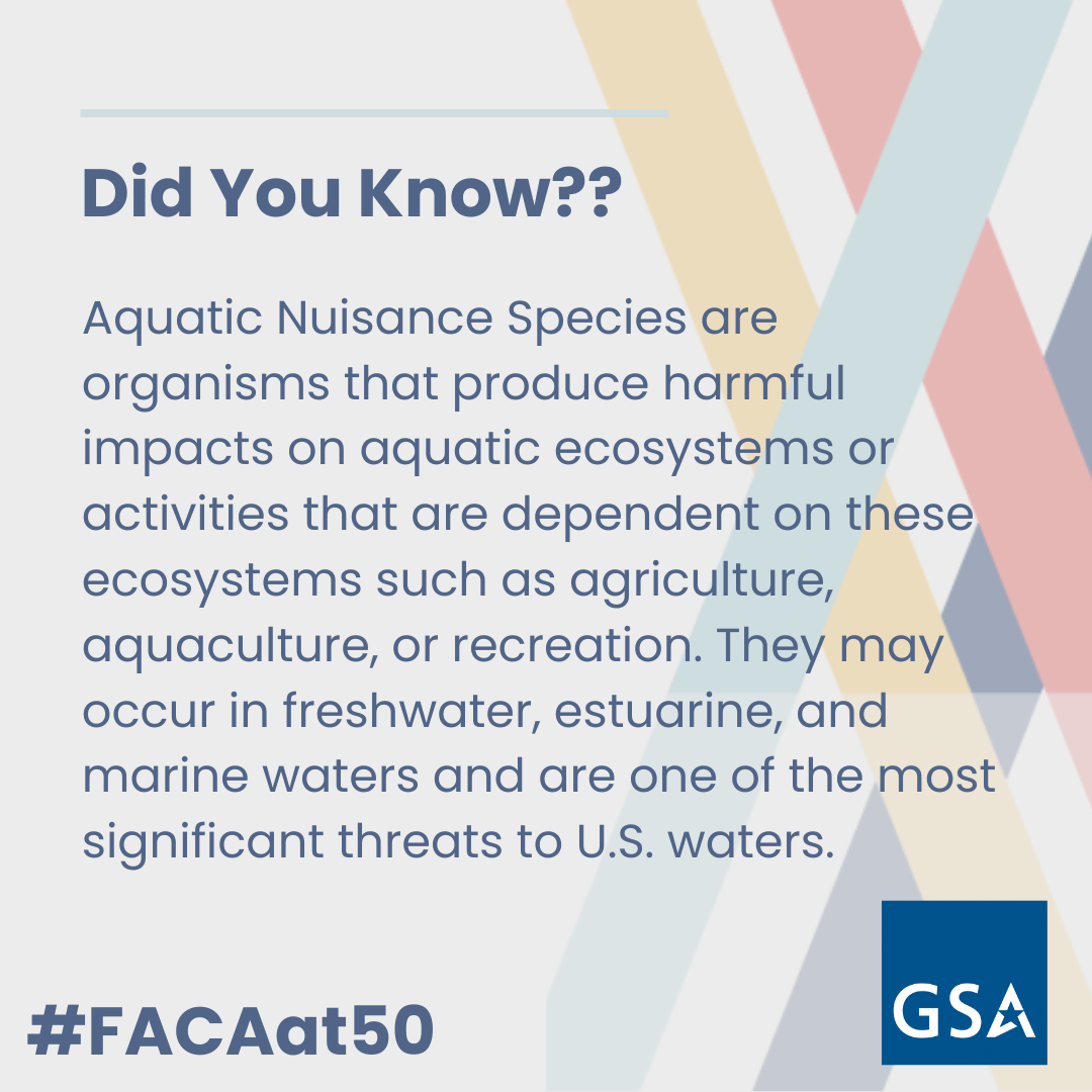 graphic that says "Did you know? Aquatic Nuisance Species are organisms that produce harmful impacts on aquatic ecosystems