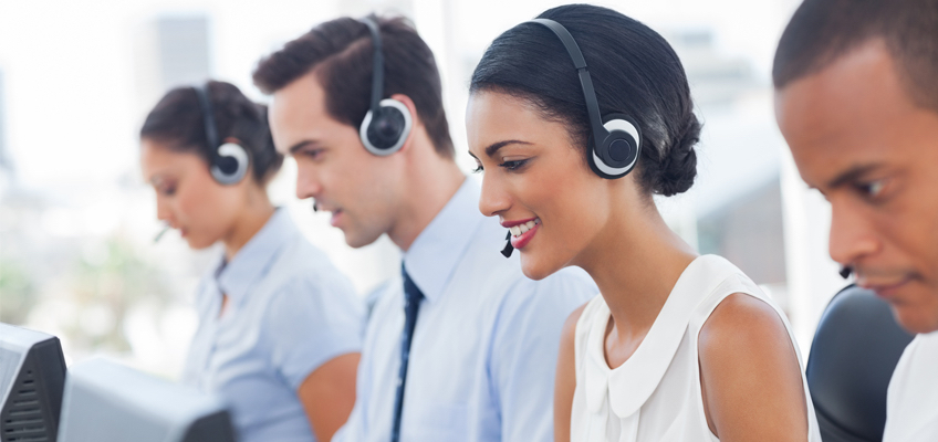 office workers using headsets