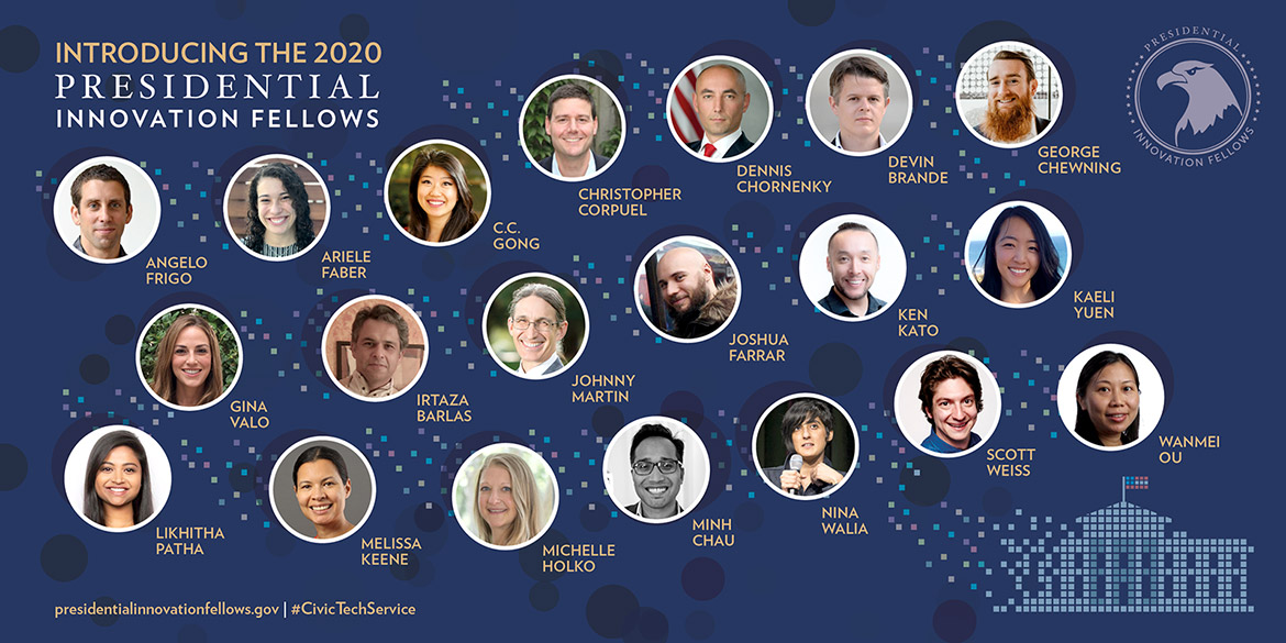 2019 Presidential Innovation Fellows image with headshots in circles; all names and info are included in page text