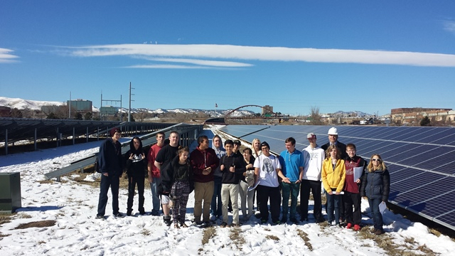 Photo of Columbine High School students receiving a solar park tour from Michael Golenda, GSA Project Manager, at the Denver Federal Center solar park.