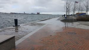 water on the walkway behind the moakley