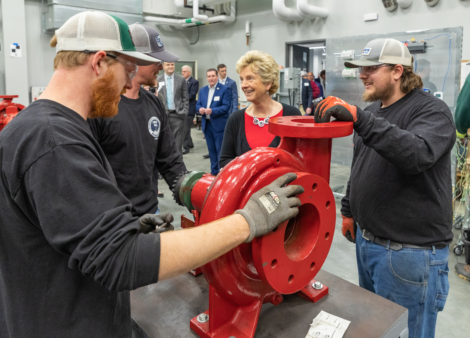 GSA Administrator Robin Carnahan talks to apprentices at Plumbers and Pipefitters Local Union 562.