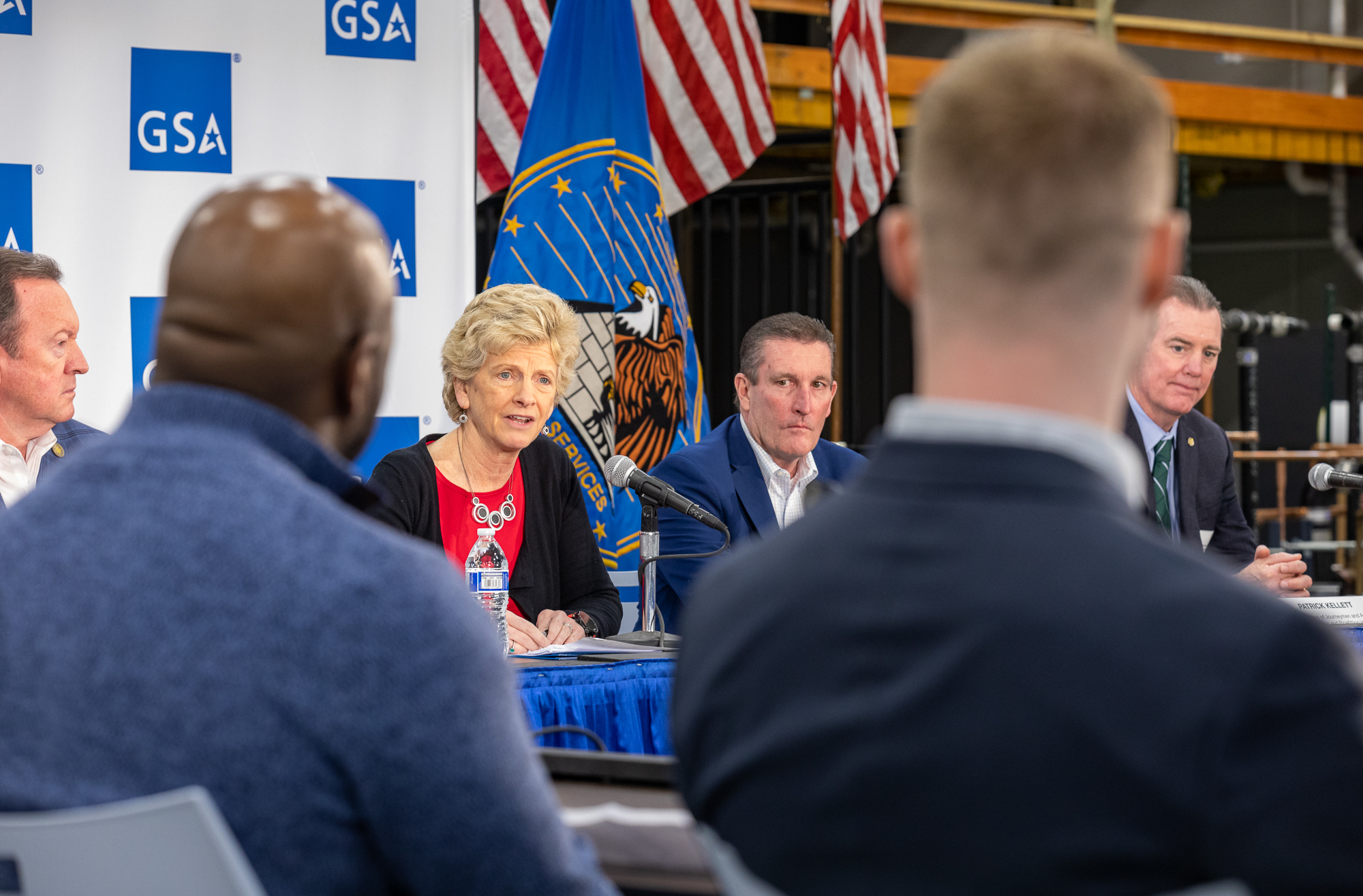 GSA Administrator Robin Carnahan speaks on a roundtable with building trades in St. Louis