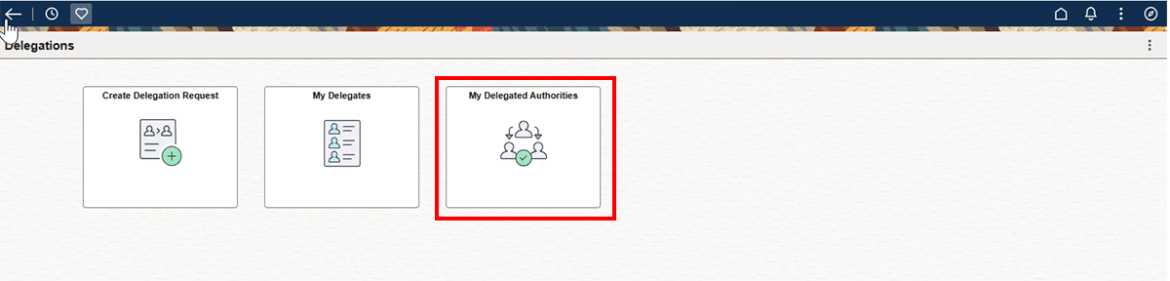 Delegations page with my delegated authorities tile highlighted