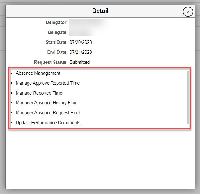 Screenshot of Detail popup with the bullet points highlighted