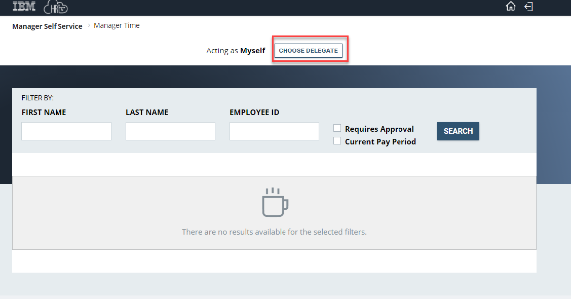 Screenshot of Manager Time Page with the Choose Delegate highlighted