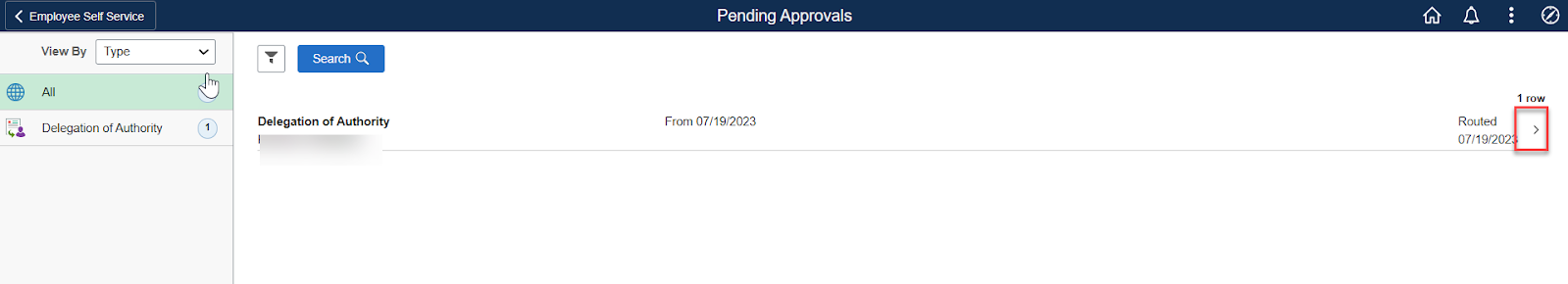 Screenshot of pending approvals popup with next arrow highlighted