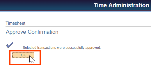 Screenshot of the approve confirmation message with the OK button highlighted