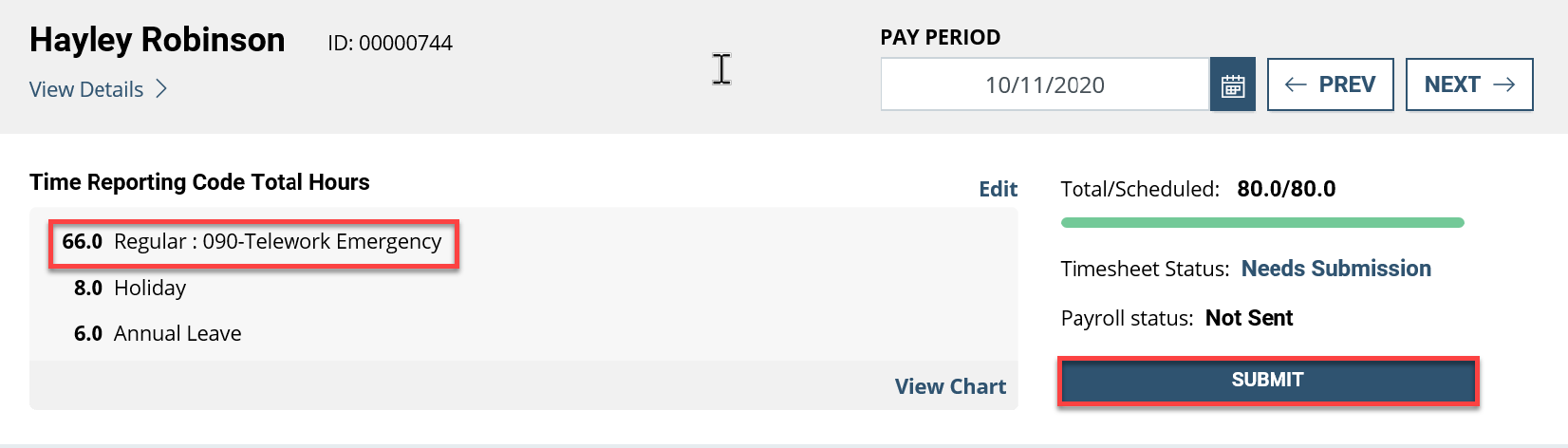 Screenshot of the employee dialog box with regular hours highlighted