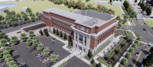 Red Brick building with White columns