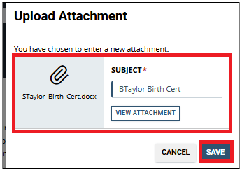 Screenshot of the family member Information page with upload and save buttons highlighted