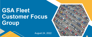 Blue, white and orange cover slide as RFB that says "Fleet customer focus group" with an aerial shot of cars in a parking lot
