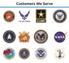 Icons representing the list of Large SOP customers, including U.S. Air Force, U.S. Army, NASA and others. 