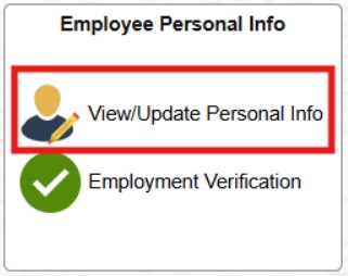 Screenshot of the HR Links homepage with select View/Update Personal Info on the Employee Personal Info tile