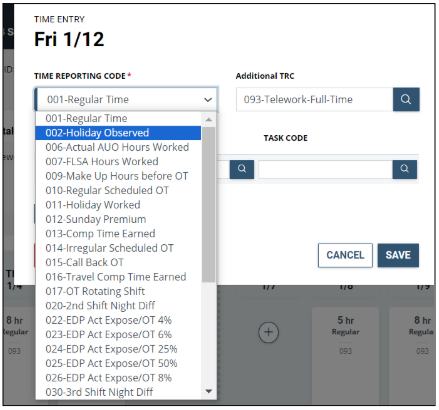 Screenshot of the Regular work hours