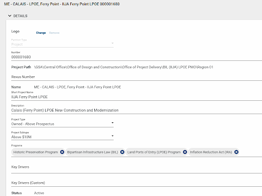 Screenshot of the Project Details with change highlighted