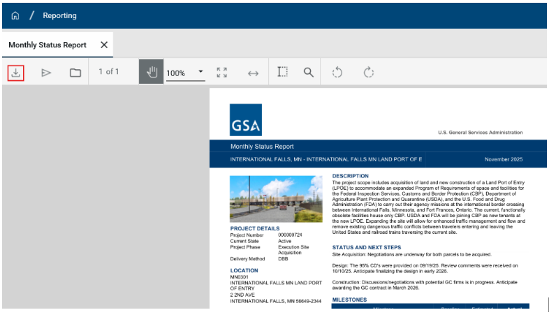 Screenshot of the Projects app with download button highlighted
