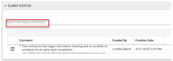 Screenshot of the Client Status page with New client highlighted