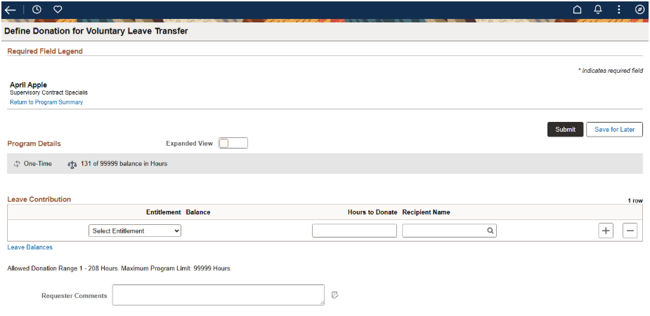 Screenshot of Leave Donation page