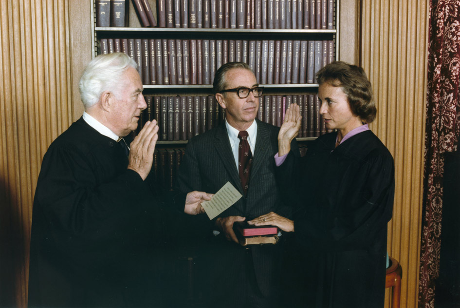 Sandra Day O'Connor being sworn in to the Supreme Court