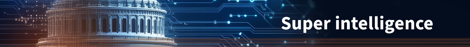Super Intelligence with slice of Capitol dome and dark blue background