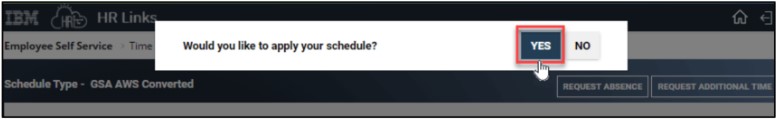 pop-up message with Yes selected
