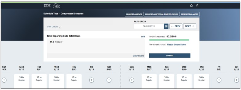 Screenshot of Employee Timesheet showing base schedule