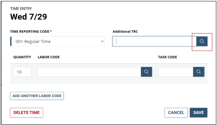 Dialog box showing additional TRC