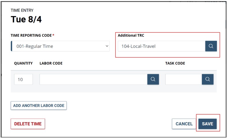 Dialog box with additional TRC and save highlighted