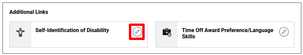Additional links dialog box with Self Identification of Disability tile highlighted