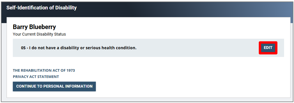 Self identification dialog box with edit highlighted