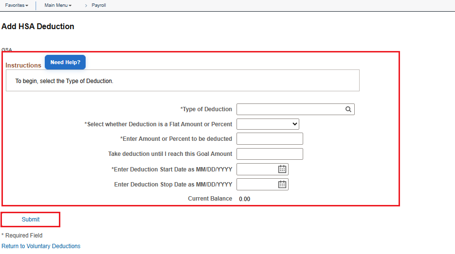 Add HSA deduction fields with submit button higlighted