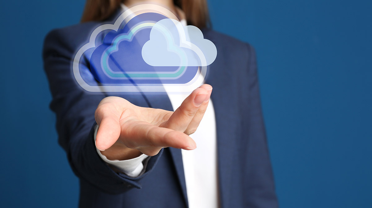 An cropped, abstract view of a woman holding a cloud