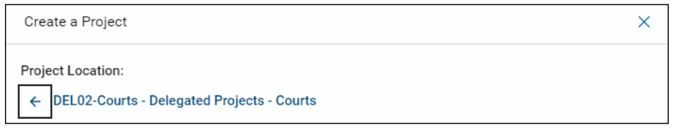 Create a project screen with project location listed