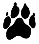 A black paw print on a white background. 