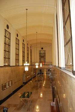 Interior long-shot of Grant CT lobby with vaulted