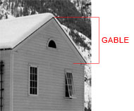 exterior. Side of building showing the gable, the