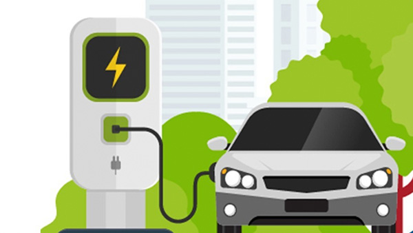 Illustration of electric vehicle charging at a charging station