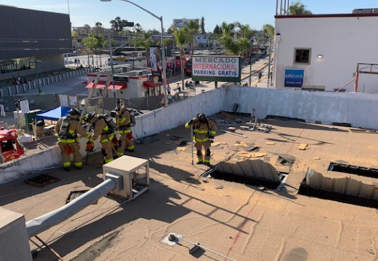 Firefighters completing an exercise 