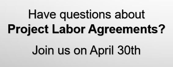 white and grey sign that says? have questions about project labor agreements?