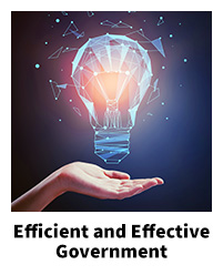 GSA at 70: Efficient and Effective Government, with hand below abstract lightbulb