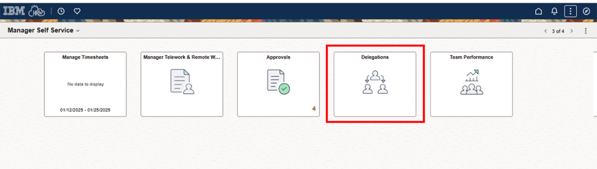 Manager self service page with delegations tile highlighted