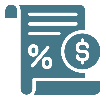  Icon of a abstract piece of paper with a percentage sign and a dollar sign