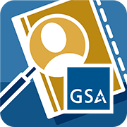 Staff directory icon showing an address book with a magnifying glass and the GSA logo