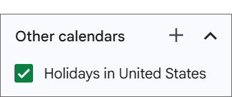 Left menu showing other calendars with a plus symbol next to it