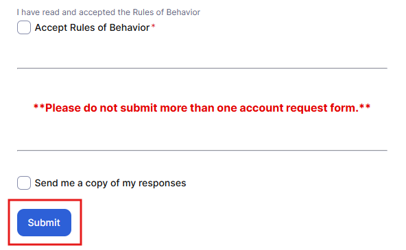 Kahua form with submit button highlighted, terms and conditions box, and send me a copy of submission box