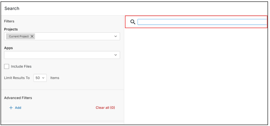 Kahua search page with search field highlighted