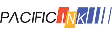 Logo for Pacific Ink with red, yellow and blue blocks