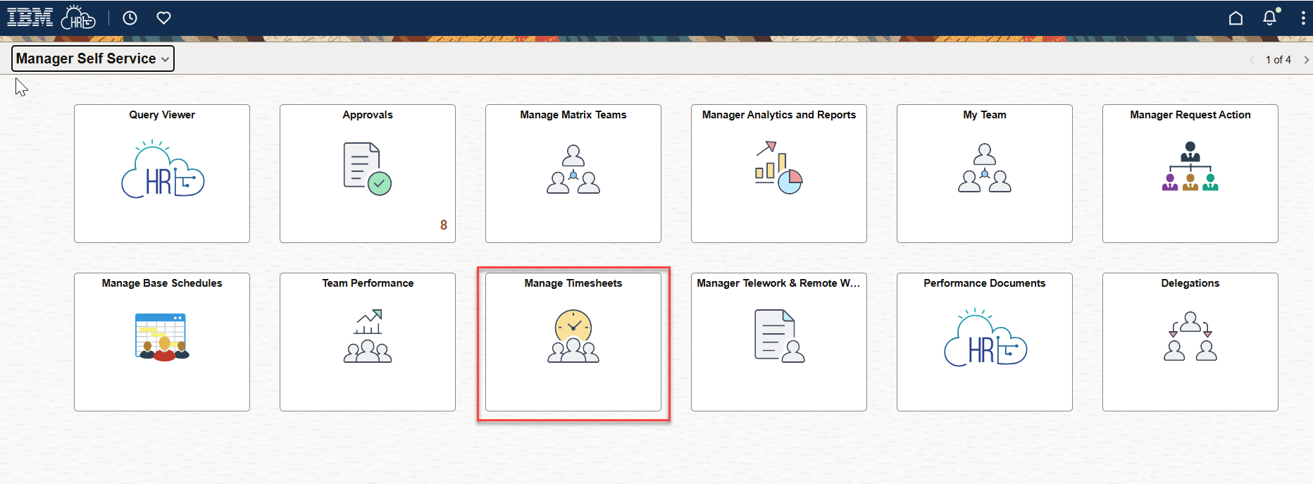 Manage timesheets tile highlighted